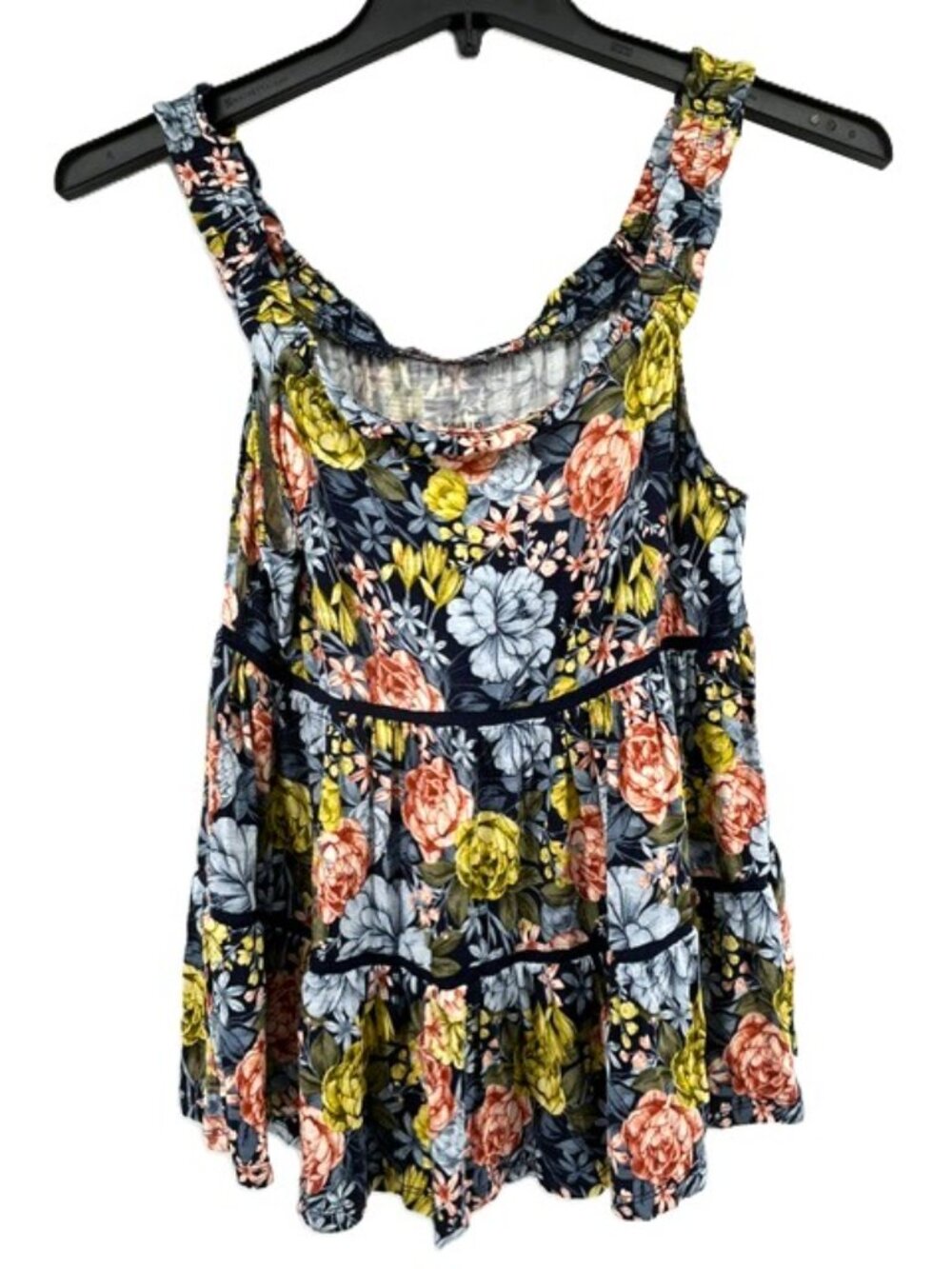 Torrid Tank Top 00 M/L 10 Tiered Babydoll Peplum Off Shoulder Floral Blue Pink Y